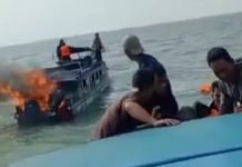 Speedboat Tujuan Tulung Selapan Alami Kebakaran di Perairan Kawasan Pulau Maspari
