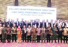 Kapenrem 043/Gatam Hadiri Pelantikan Pengurus SMSI dan LBH SMSI Provinsi Lampung Periode 2023-2027