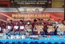 Ditres Narkoba Polda Sumsel Musnahkan Barang Bukti 38,1 Kilogram Sabu dan Ribuan Pil Ekstasi