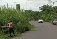 Cegah Terjadinya Laka Lantas, Personel Polsek Jejawi Bersihkan Ilalang Ditikungan Jalan Desa