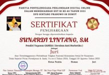 Ketua Umum Yayasan Ganisa Terima Penghargaan Sebagai Juri Nasional Ajang Digital Sosial se-Nusantara