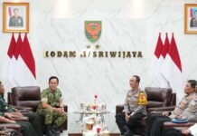Pererat Sinergitas TNI–Polri, Kapolda Sumsel Kunjungi Makodam II/Sriwijaya