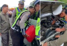 Respons Cepat Layanan 110 Polres OKI, Pengendara Kehabisan BBM di Tol Kayuagung Dibantu