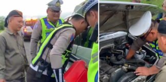 Respons Cepat Layanan 110 Polres OKI, Pengendara Kehabisan BBM di Tol Kayuagung Dibantu