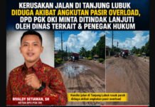 DPD PGK OKI Soroti Kerusakan Jalan Tanjung Lubuk, Angkutan Pasir Overload Jadi Sorotan
