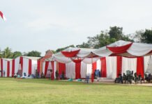 Tenda Berdiri Kokoh, TMMD Ke-128 Kodim 0402/OKI Siap Ditutup Besok di Desa Pematang Sukatani