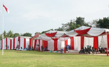 Tenda Berdiri Kokoh, TMMD Ke-128 Kodim 0402/OKI Siap Ditutup Besok di Desa Pematang Sukatani