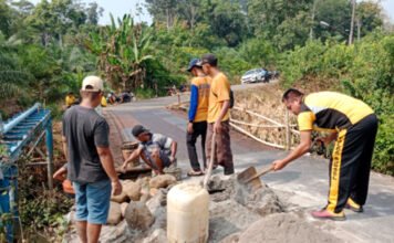 Lewat Program BELIDA, Polsek Jayaloka Perbaiki Tanggul Jembatan di Desa Purwodadi
