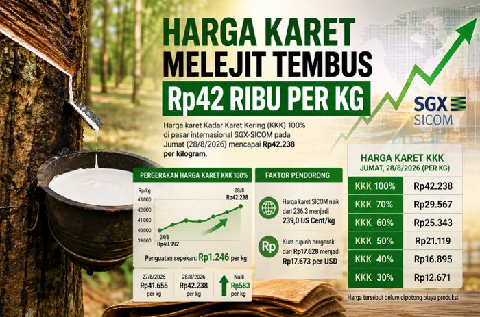Akhir Pekan, Harga Karet Sumsel Melejit Tembus Rp42 Ribu per Kilogram
