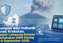 Abu Anak Krakatau Tebal, Bupati Lampung Selatan Putuskan Sekolah Belajar Daring