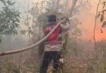 Api Membakar Lahan di Perigi, Polres OKI dan Warga Berjibaku Cegah Karhutla Meluas